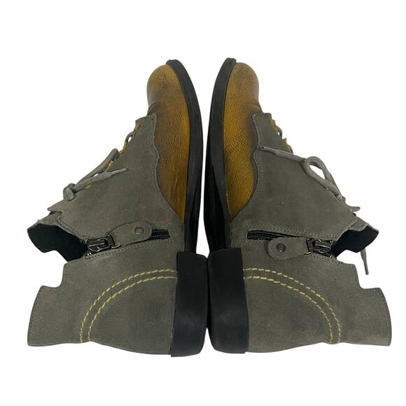 Maciejka Ankle Boots Leather Flats Gray Yellow Vintage-Look Lace Up Zipper Sz 8 - Picture 8 of 11